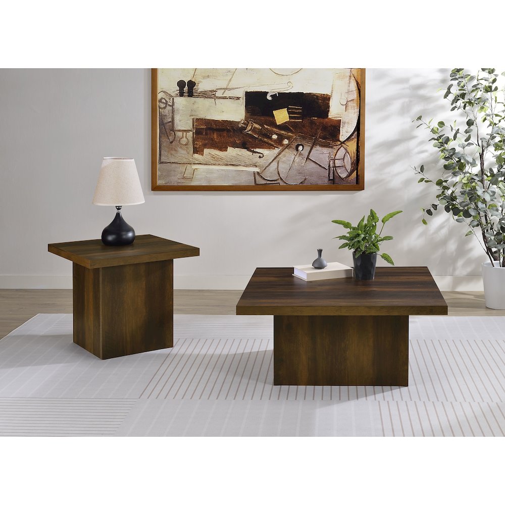 Devar Square Engineered Wood Side End Table Dark Pine