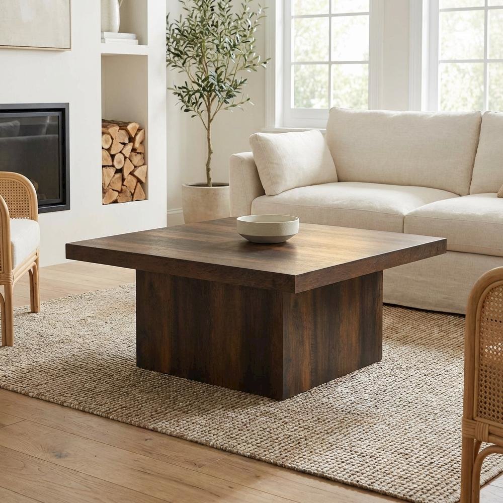 Dark Pine 2-Piece Square Coffee and End Table Set with Plastic Glide