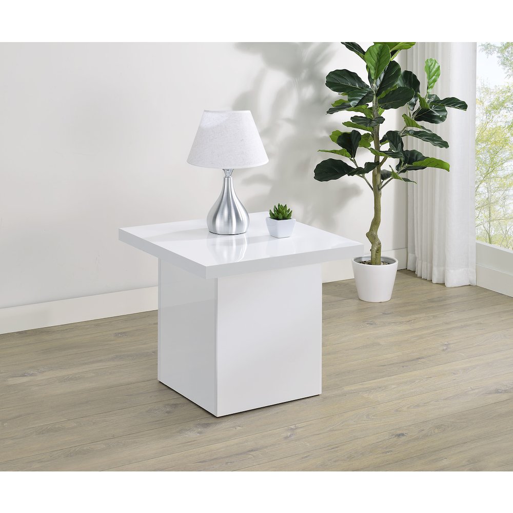 Devar Square Engineered Wood Side End Table White High Gloss