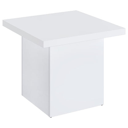 Devar Square Engineered Wood Side End Table White High Gloss