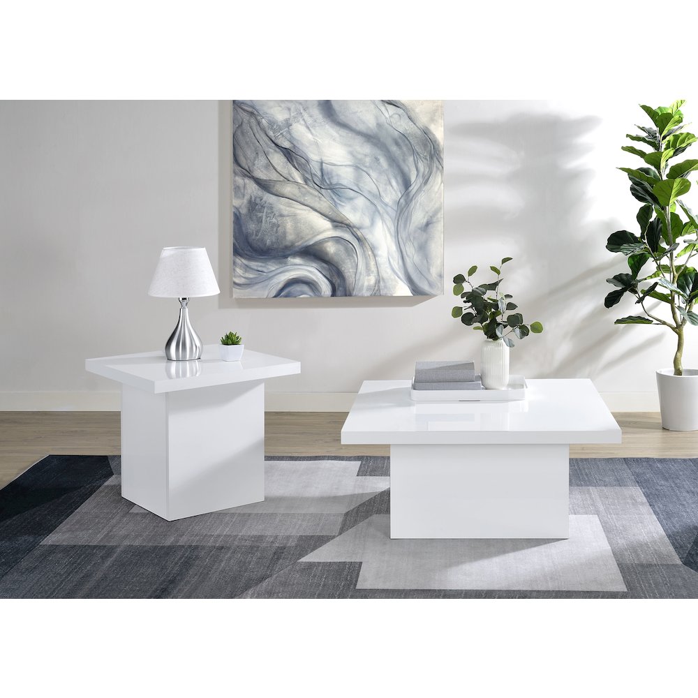 Devar Square Engineered Wood Side End Table White High Gloss
