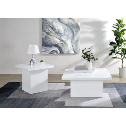 Devar Square Engineered Wood Side End Table White High Gloss