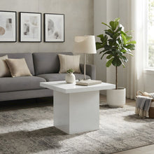 High-Gloss Melamine Square Side Table, Contemporary Base, White