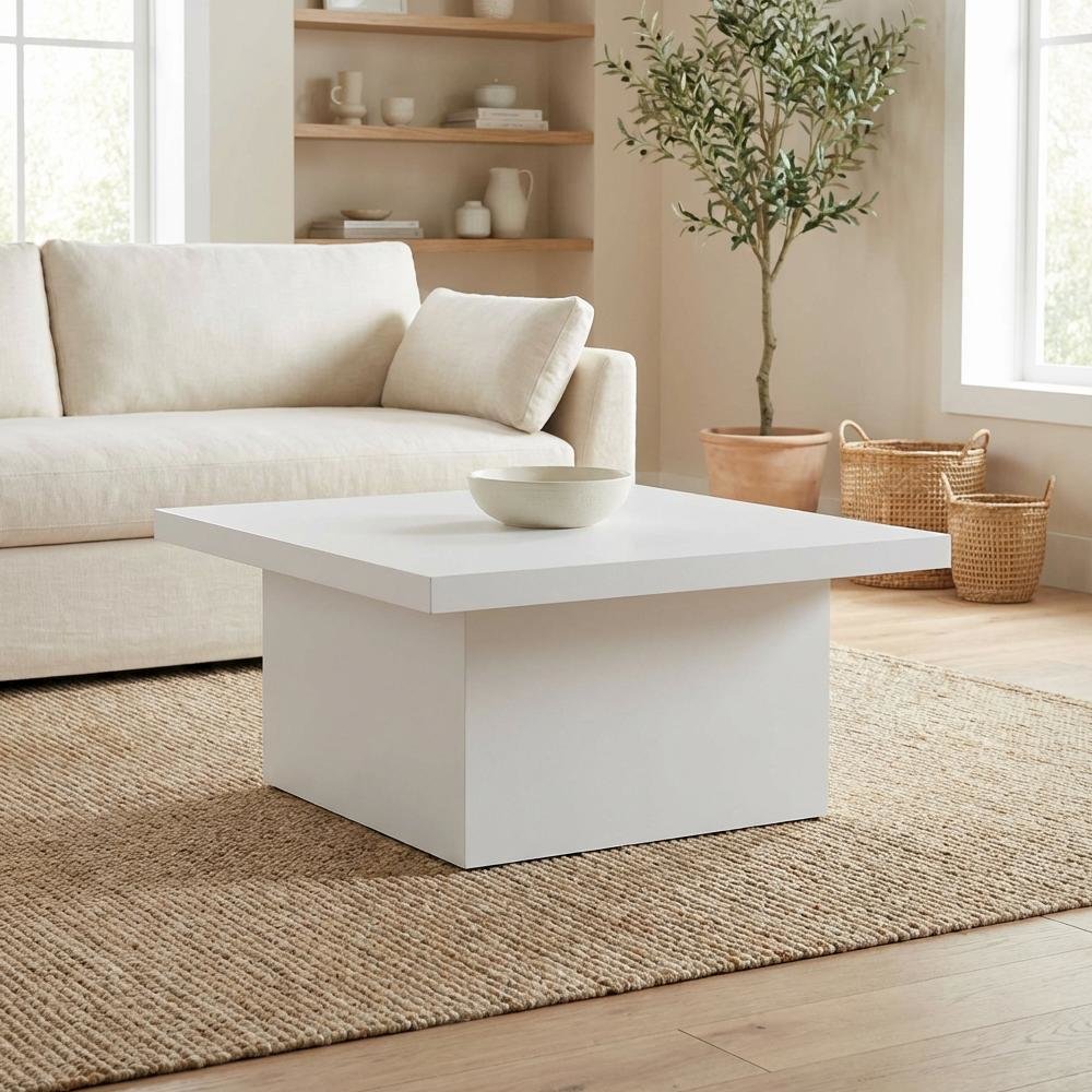 White 2-Piece Square Coffee and End Table Set with High Gloss Finish