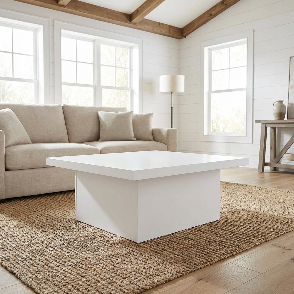 White 2-Piece Square Coffee and End Table Set with High Gloss Finish
