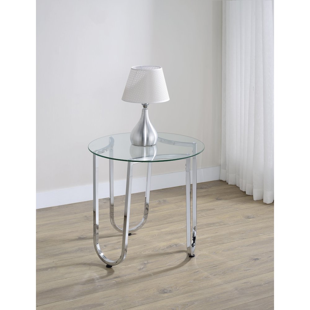Beller Round Tempered Glass Top End Side Table Chrome