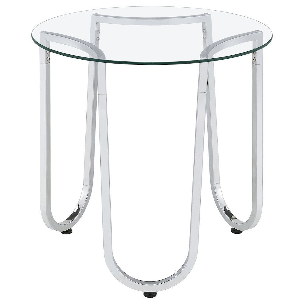 Beller Round Tempered Glass Top End Side Table Chrome