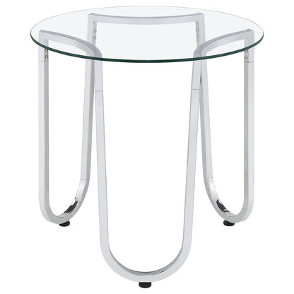 Beller Round Tempered Glass Top End Side Table Chrome