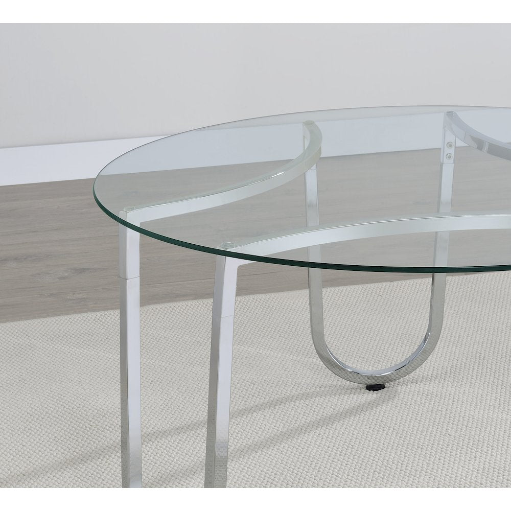 Beller Round Tempered Glass Top End Side Table Chrome