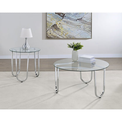 Beller Round Tempered Glass Top End Side Table Chrome