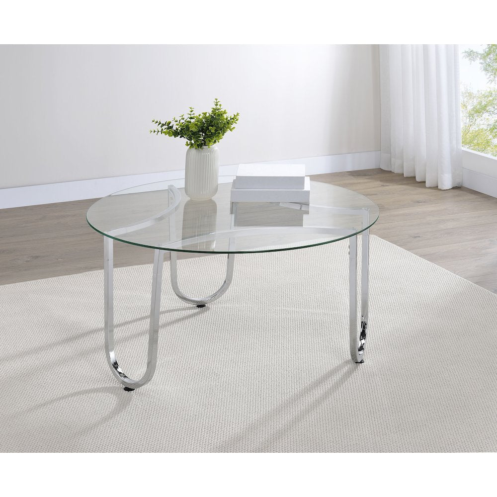 Beller Round Tempered Glass Top Cocktail Coffee Table Chrome