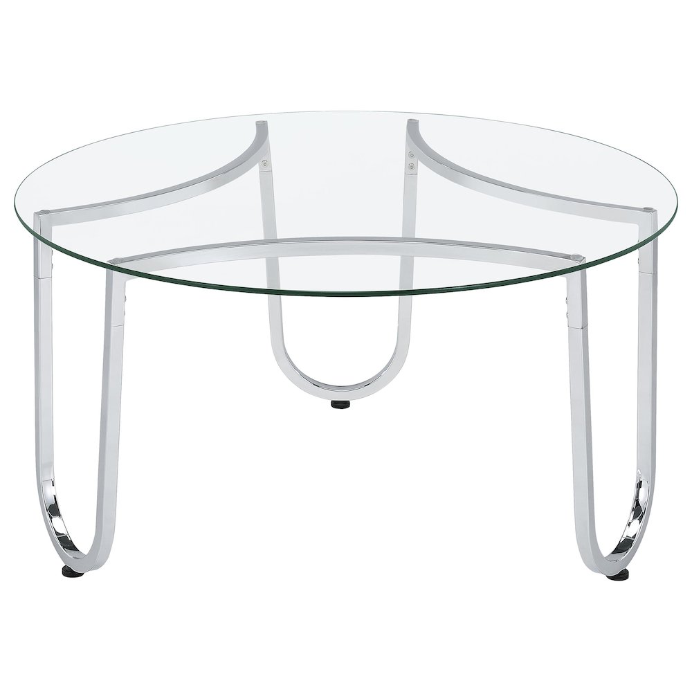 Beller Round Tempered Glass Top Cocktail Coffee Table Chrome