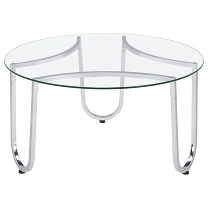 Beller Round Tempered Glass Top Cocktail Coffee Table Chrome