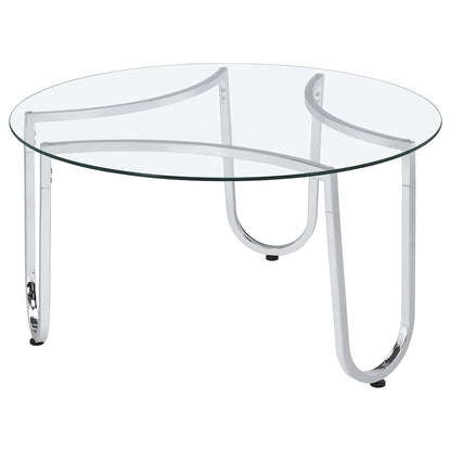 Beller Round Tempered Glass Top Cocktail Coffee Table Chrome