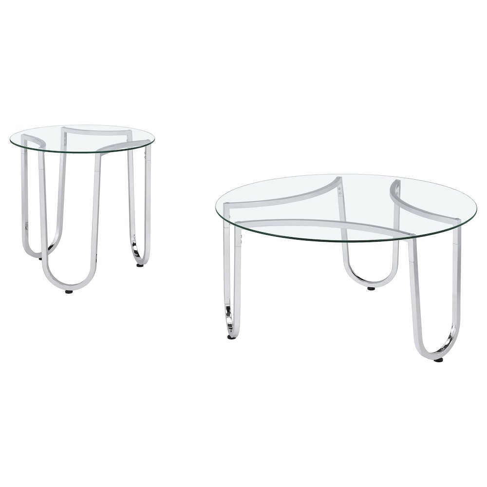 Beller 2-piece Round Tempered Glass Top Coffee Table Set Chrome