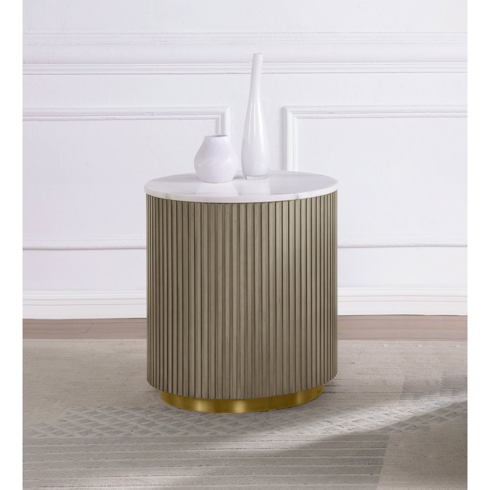 Jason Round White Marble Top Side End Table Greige