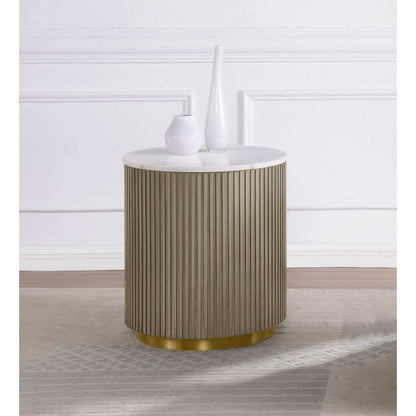 Jason Round White Marble Top Side End Table Greige
