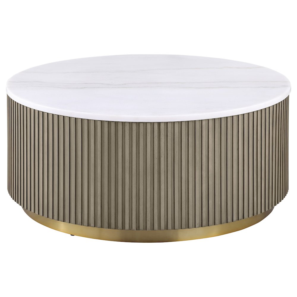 Jason 2-piece Round White Marble Coffee Table Set Greige
