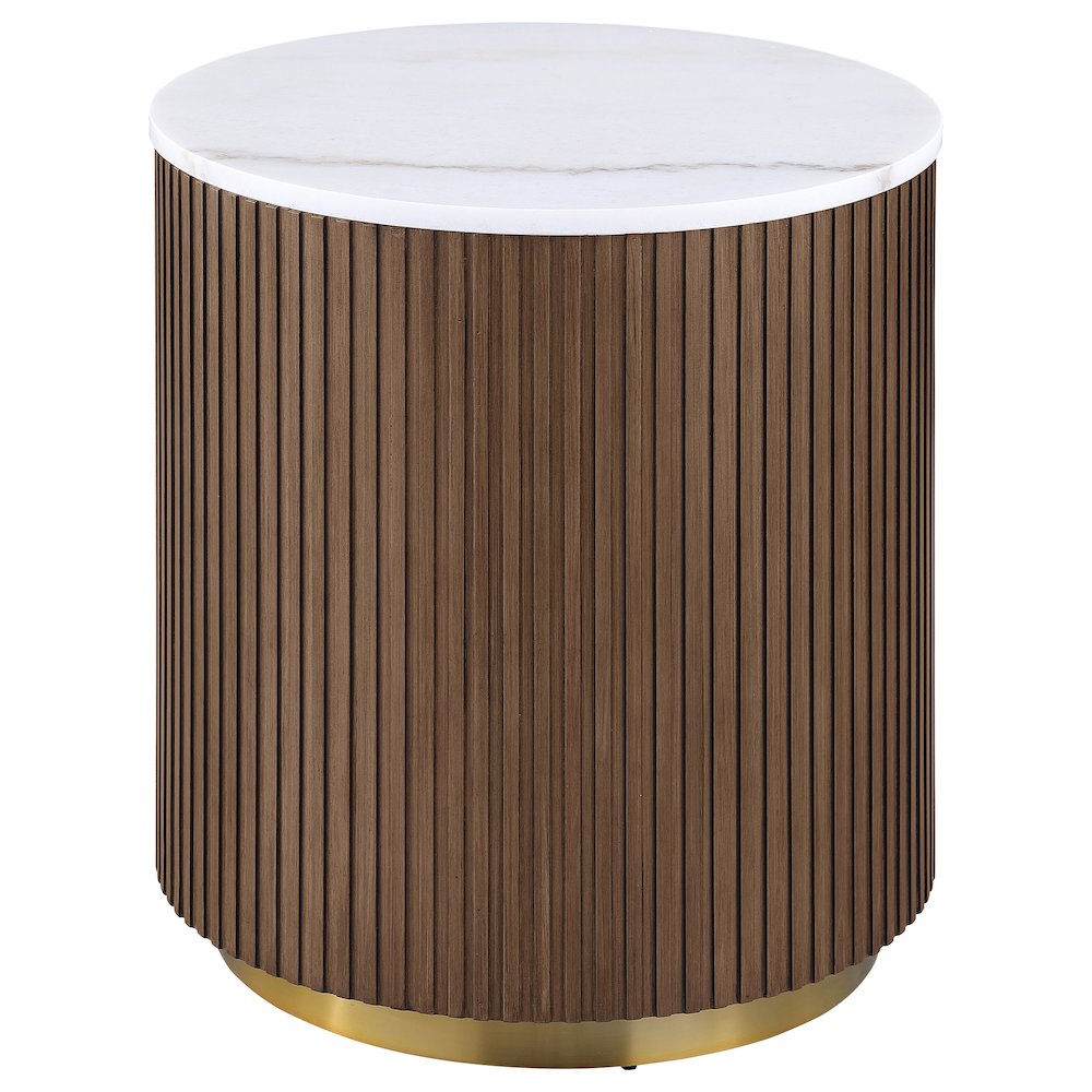 Jason 2-piece Round White Marble Coffee Table Set Honey Brown