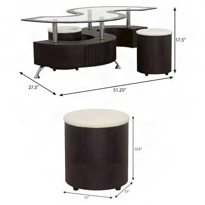 FurniFact Coffee Table Set with Curved Wood Top, Cappuccino, 3 Piece Set