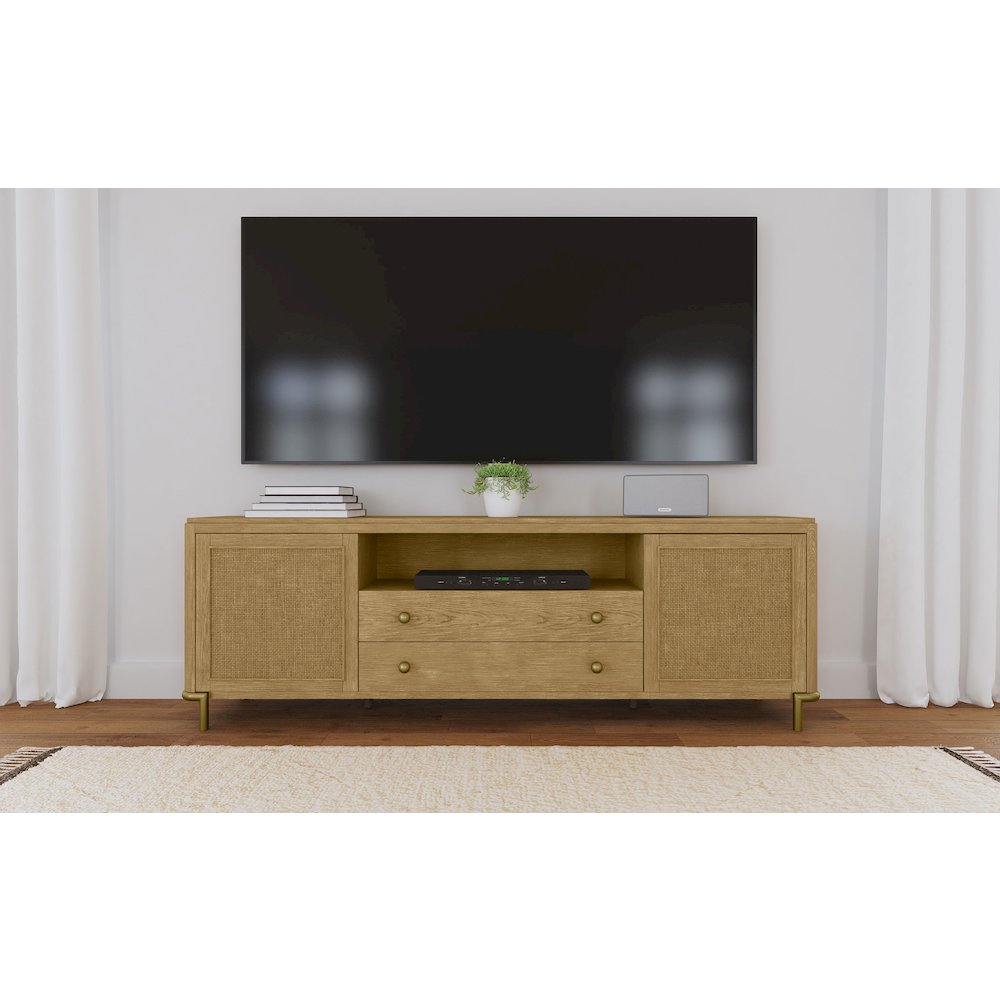Arini Rattan Cane 2-door TV Stand Media Console Sand Wash