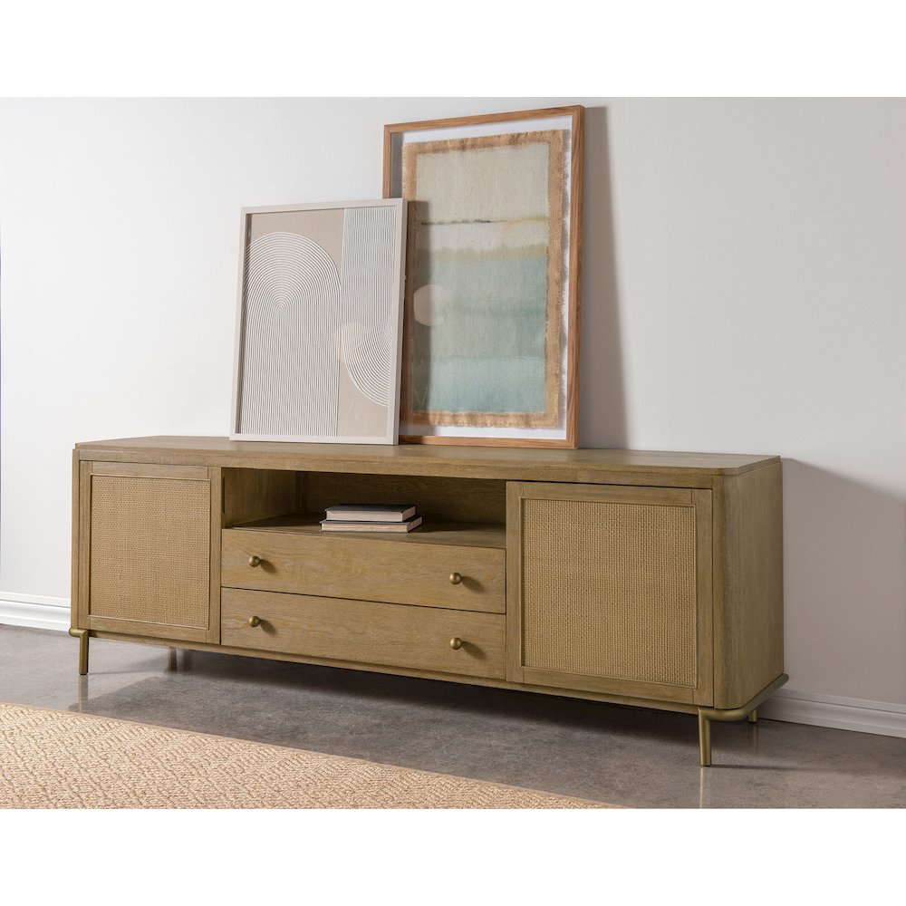 Arini Rattan Cane 2-door TV Stand Media Console Sand Wash