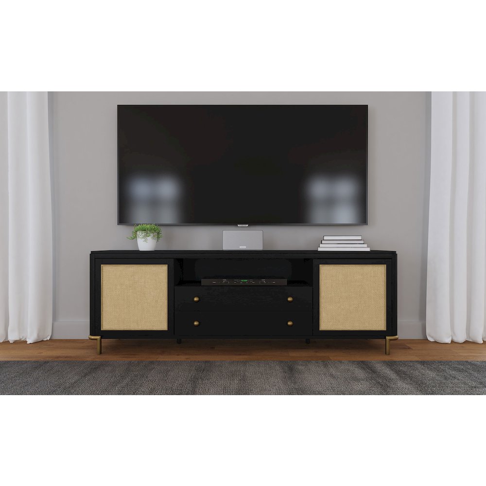 Arini Rattan Cane 2-door TV Stand Media Console Black