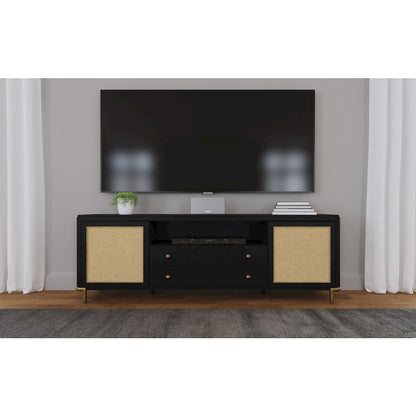 Arini Rattan Cane 2-door TV Stand Media Console Black