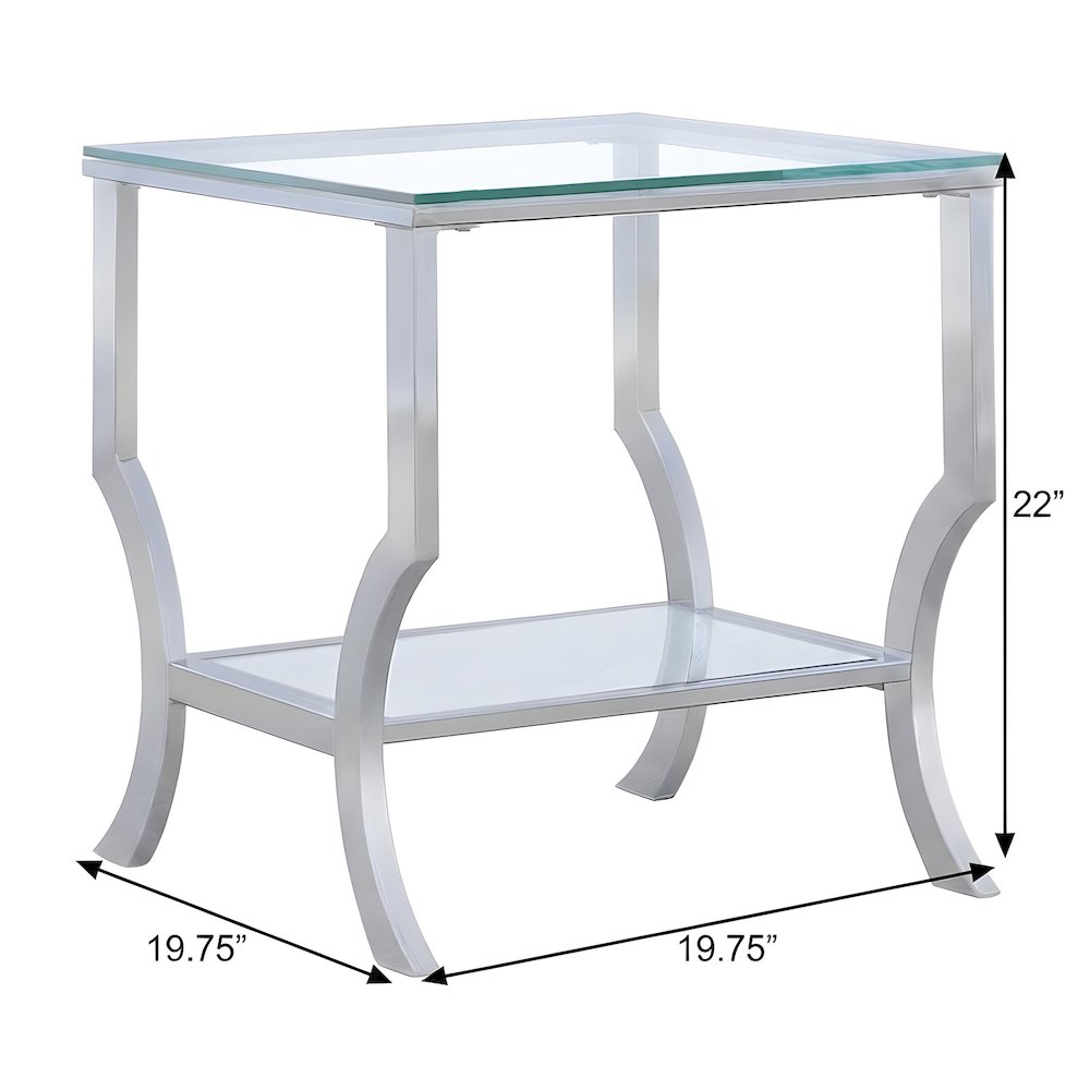Square Glass Top End Table with Metal Frame for Living Room, Chrome