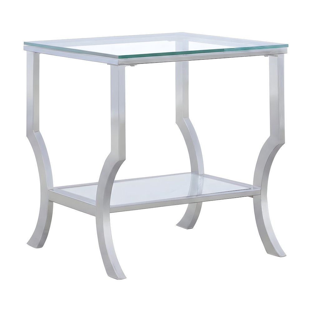Square Glass Top End Table with Metal Frame for Living Room, Chrome
