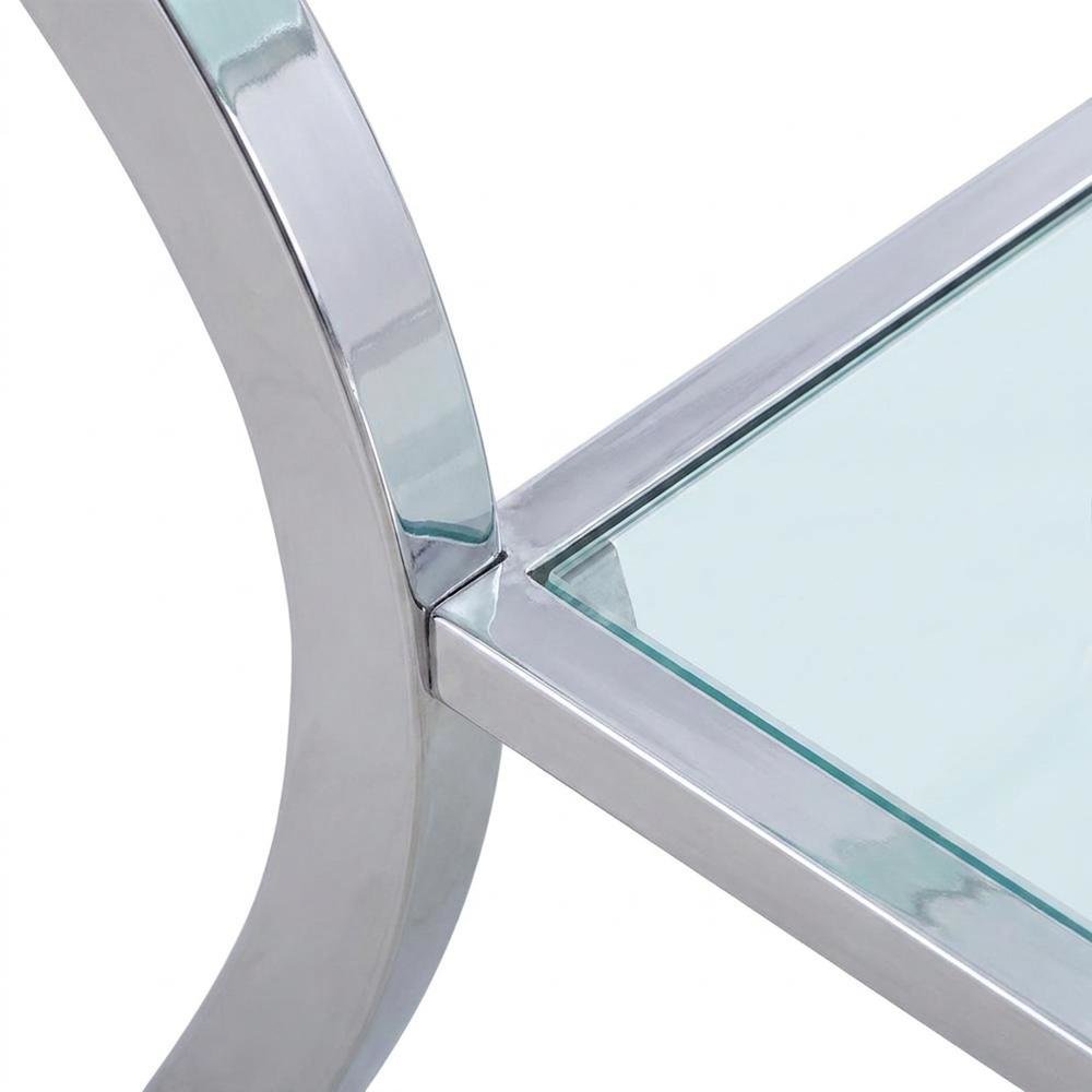 Square Glass Top End Table with Metal Frame for Living Room, Chrome