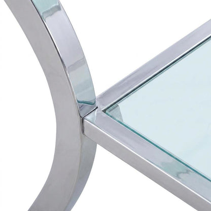 Square Glass Top End Table with Metal Frame for Living Room, Chrome