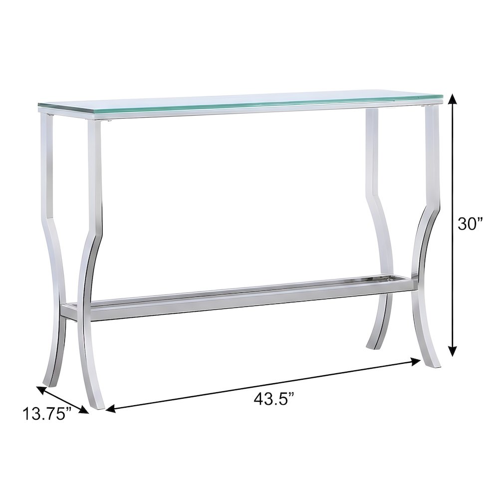 Metal Sofa Table with Rectangular Glass Top and Console for Entryway, Chrome