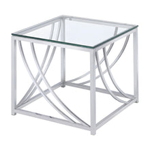 Glass Top End Table with Square Metal Frame for Living Room, Chrome