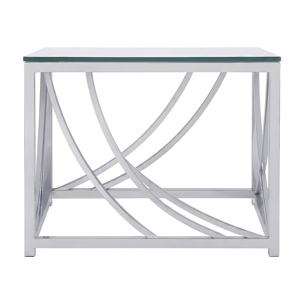 Glass Top End Table with Square Metal Frame for Living Room, Chrome