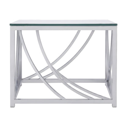 Glass Top End Table with Square Metal Frame for Living Room, Chrome