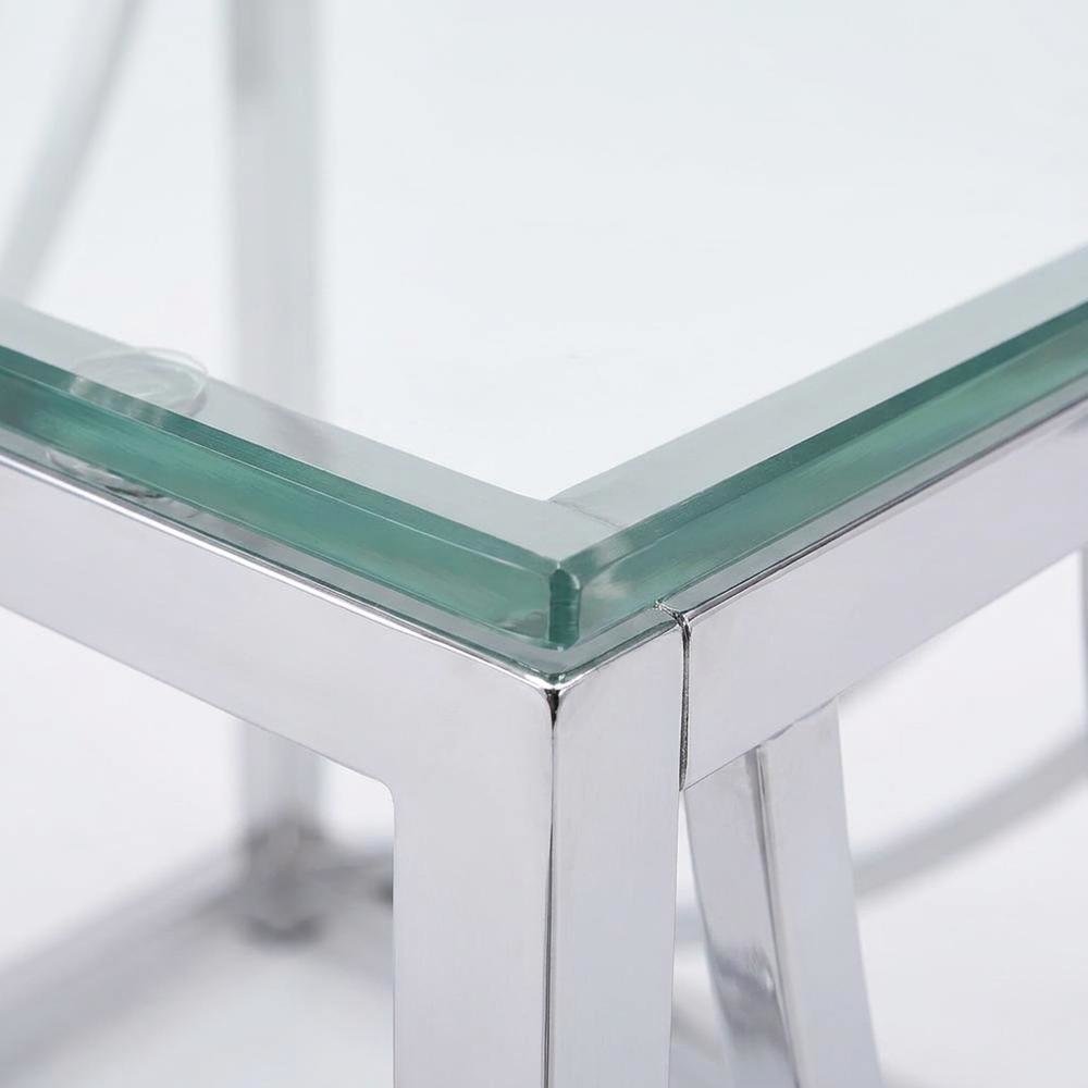Glass Top End Table with Square Metal Frame for Living Room, Chrome