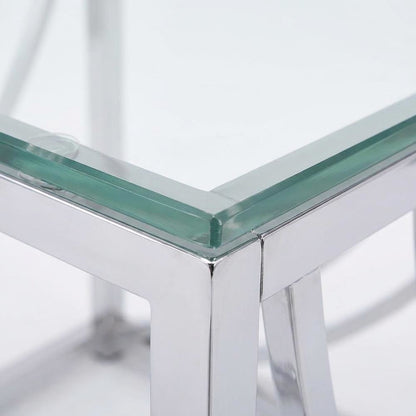 Glass Top End Table with Square Metal Frame for Living Room, Chrome