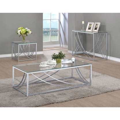Lille 3-piece Glass Top Coffee End Sofa Table Set Chrome
