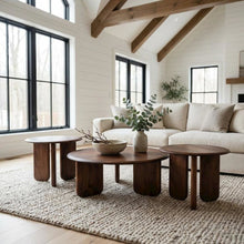 3-Piece Solid Wood Round Coffee and End Table Set Mid-Century Modern Design
