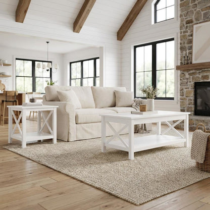 White 2-Piece Rectangular Lift Top Coffee Table Set with Coastal Style