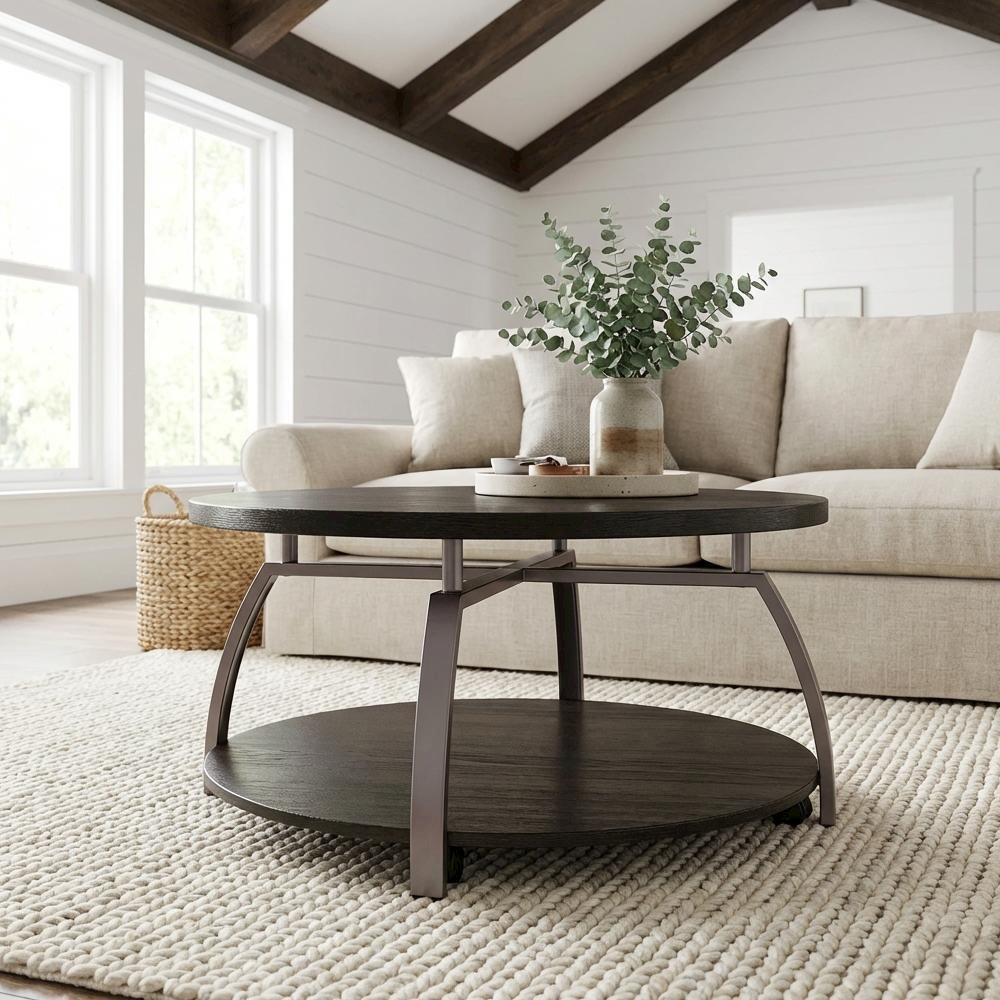 Dark Charcoal 2-Piece Round Coffee and End Table Set with Contemporary Style