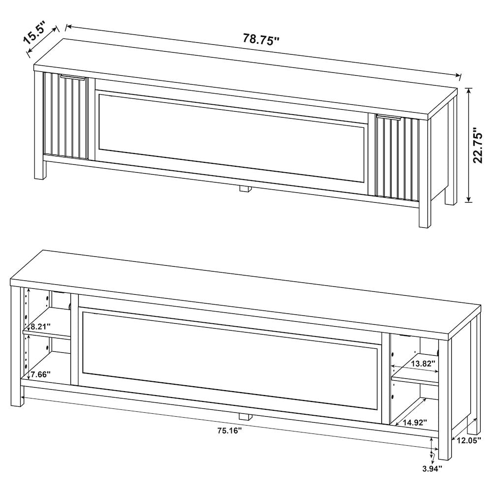 Carey 79-inch TV Stand Fireplace Media Console Dark Pine