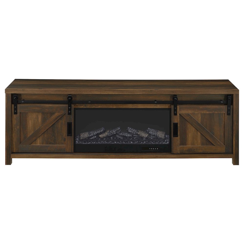 Enfield 71-inch TV Stand Fireplace Media Console Dark Pine