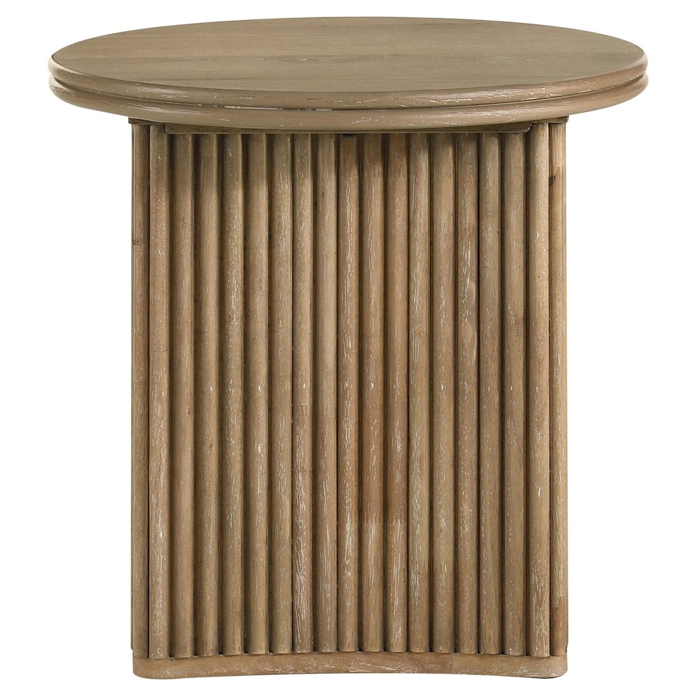 Adina Round Wood Side End Table Distressed Light Brown