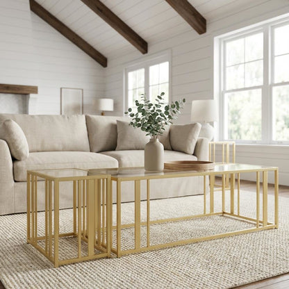 Matte Brass 2-Piece Coffee and End Table Set with Rectangular Shape