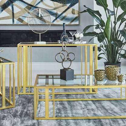 Adri Glass Top Entryway Sofa Console Table Matte Brass