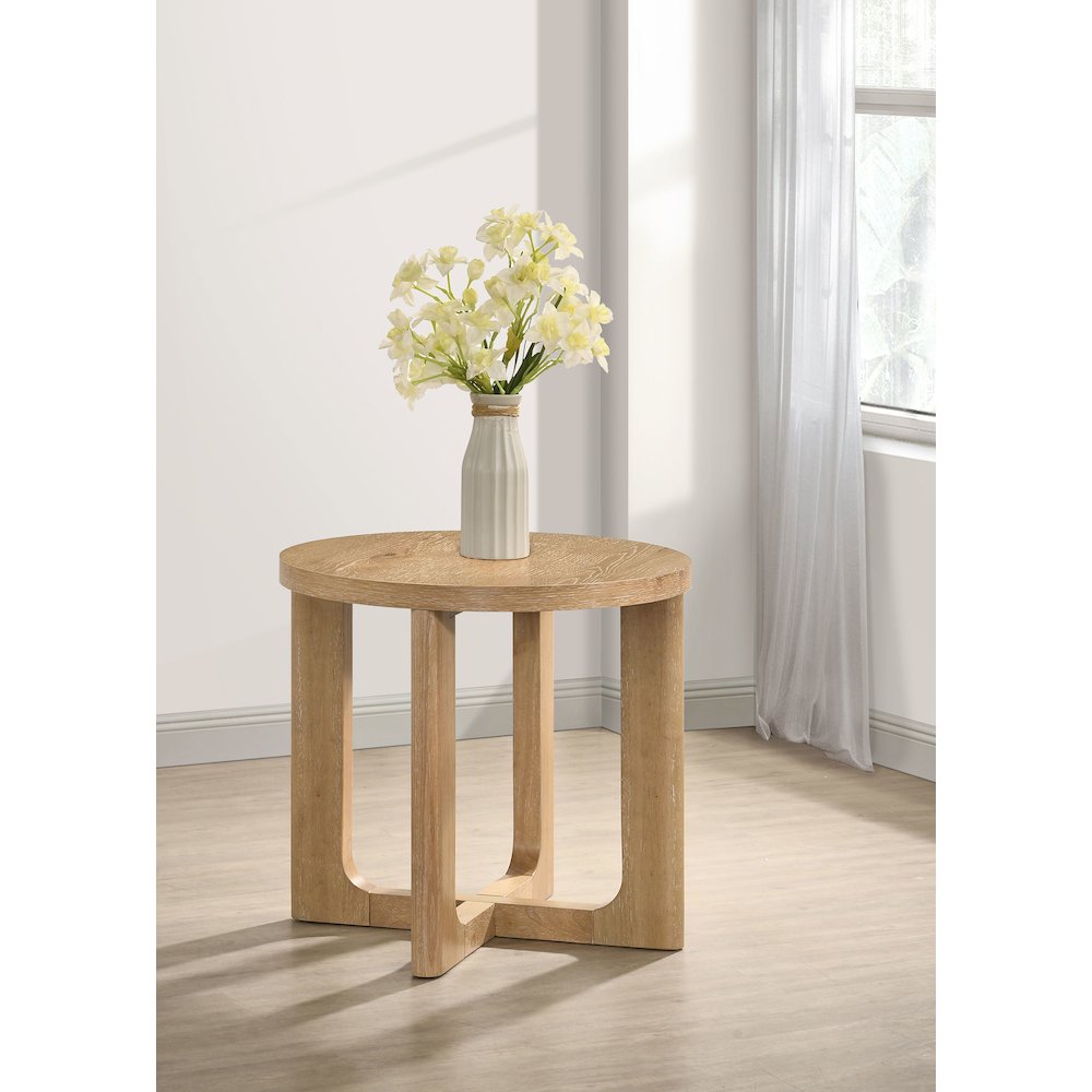 Kessler Round Sculptural Wood End Table Light Oak
