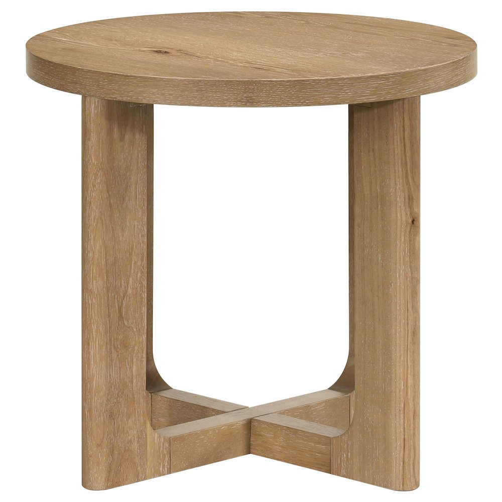 Kessler Round Sculptural Wood End Table Light Oak