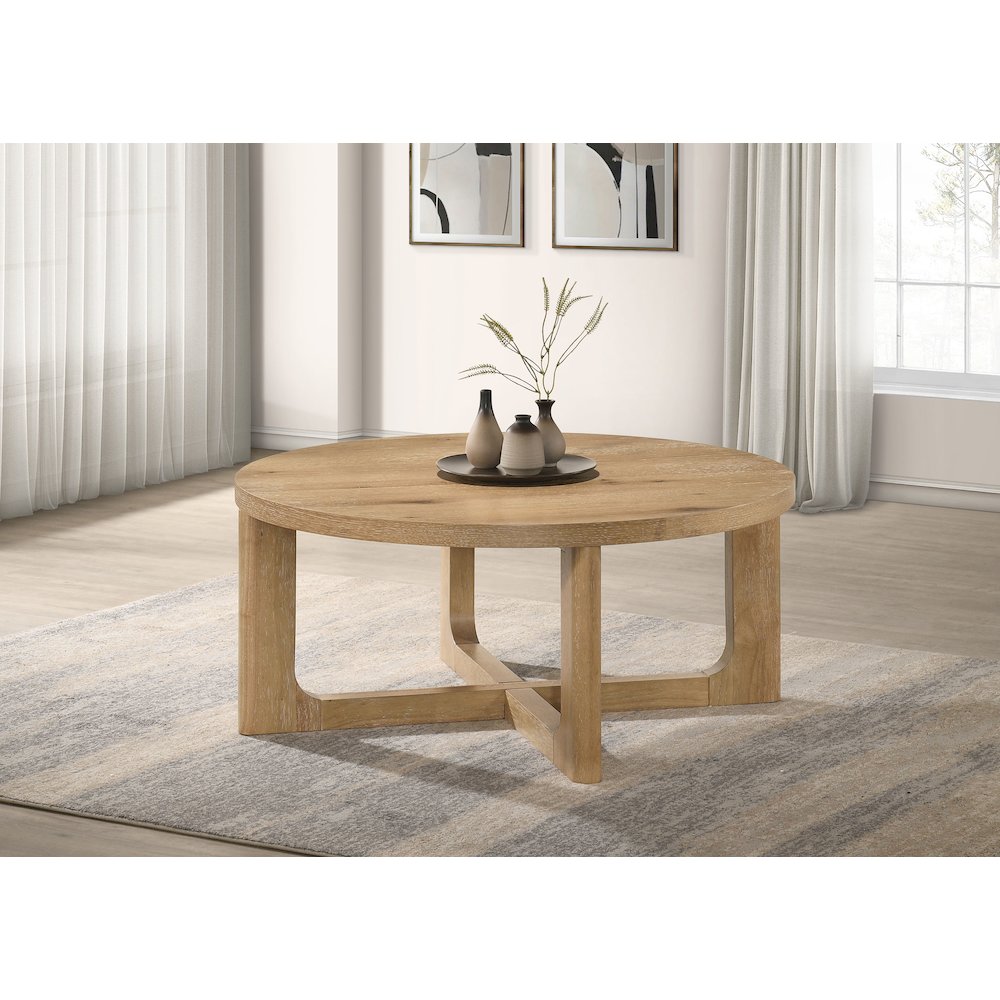 Kessler Round Sculptural Wood Coffee Table Light Oak